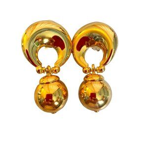Anne Klein Couture vintage hoop & ball hinge clip on‎ dangle earrings